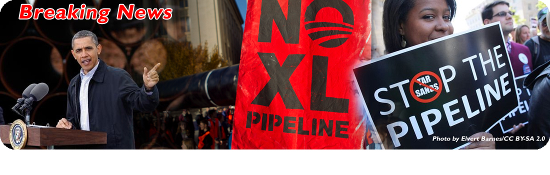Image of Pres. Obama and demonstrators against XL Pipeline