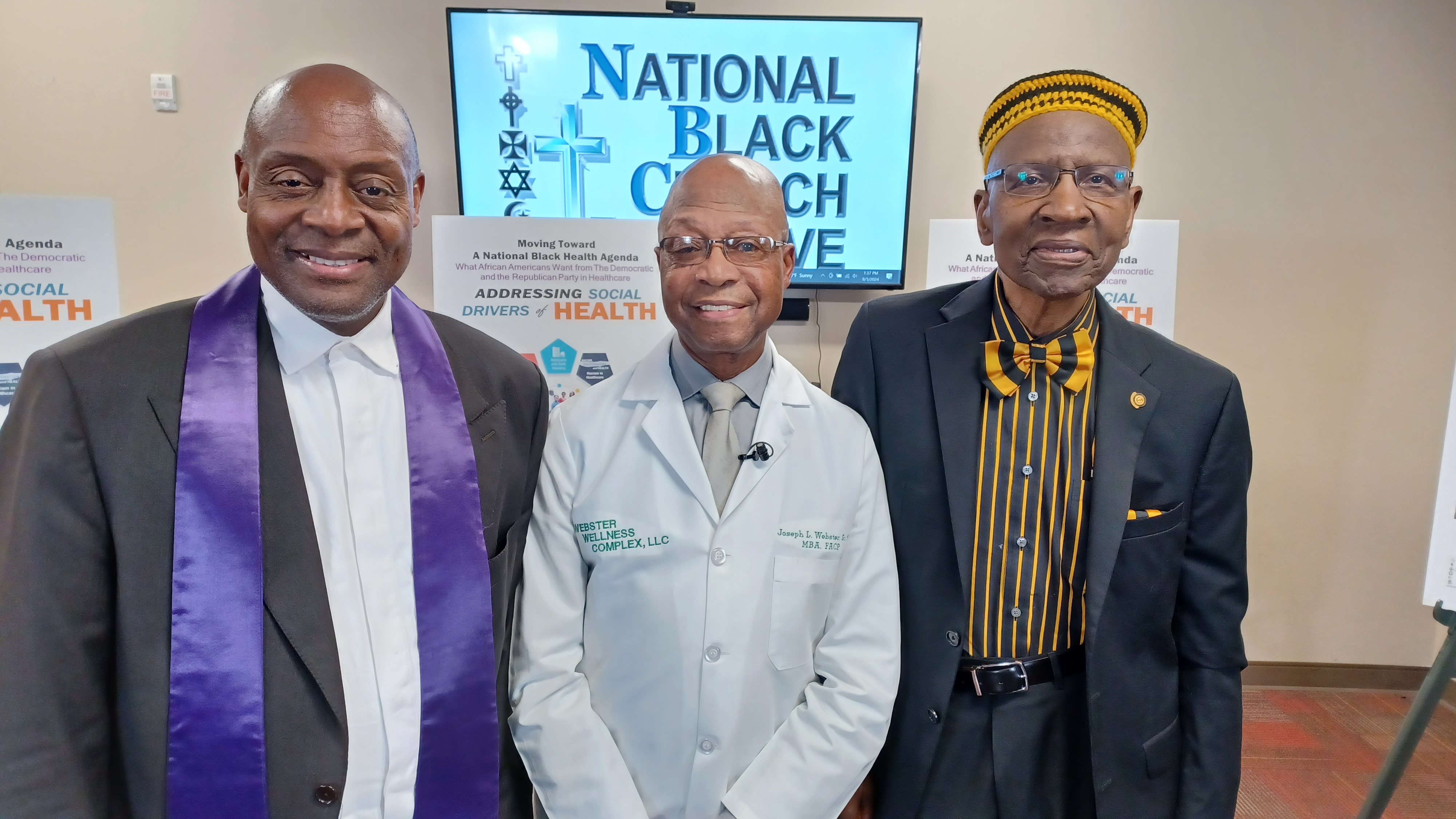 NBCI President Rev. Evans, Dr. Joseph Webster, MD and Dr. James McCoy at the Atlanta Black Health Agenda broadcast