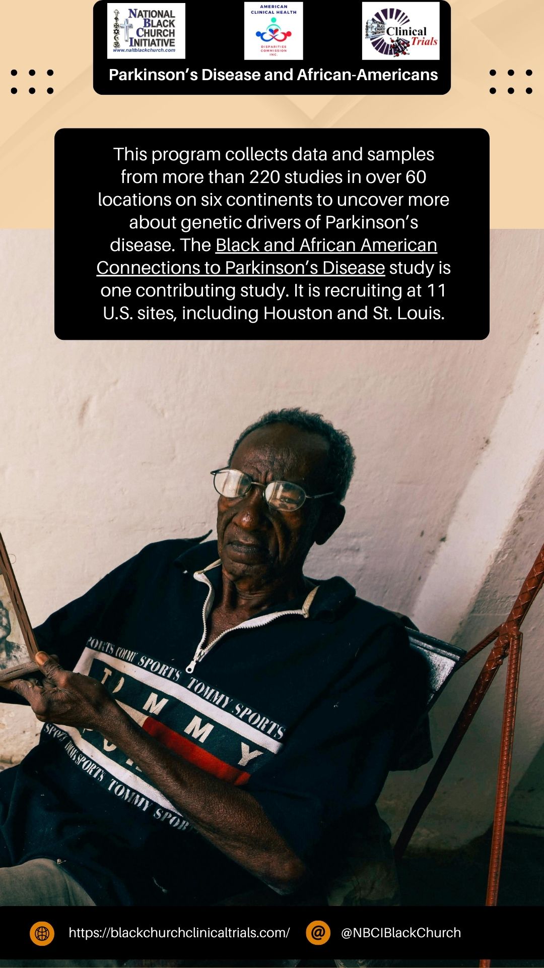This program collects and samples from more than 220 studies in over 60 location on six continents to uncover more about genetic drivers of Parkinson's diseaes. The Black and African American Connections to Parkinson's Disease study is one contributing study. It is recruiting at 11 U.S. sites, including Houston and St. Louis.