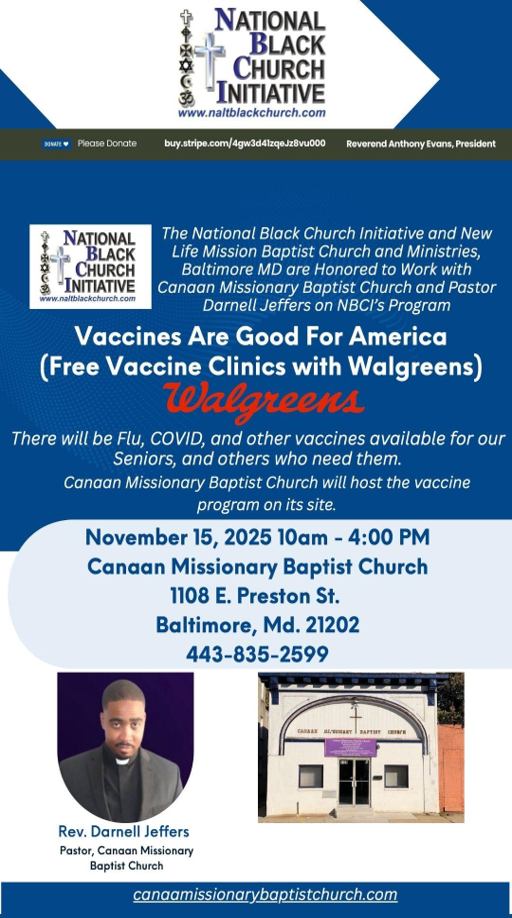 Community Vaccine Clinic - Canaan Missionary Baptist Church, Baltimore, MD