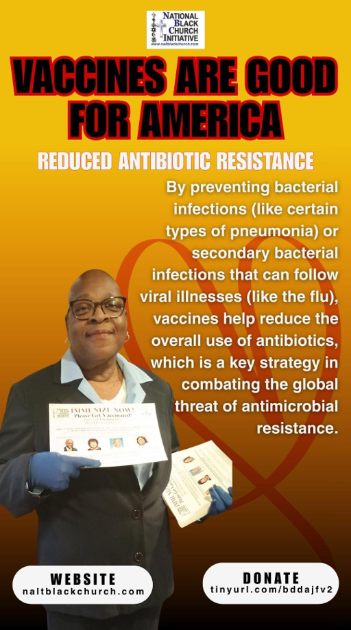 By preventing bacterial infections (like certain types of pneumonia) of secondary bacterial infections that can follow viral illnesses, vaccines help reudce the overal use of antibiotics a key strategy in combating antimicrobial resistance