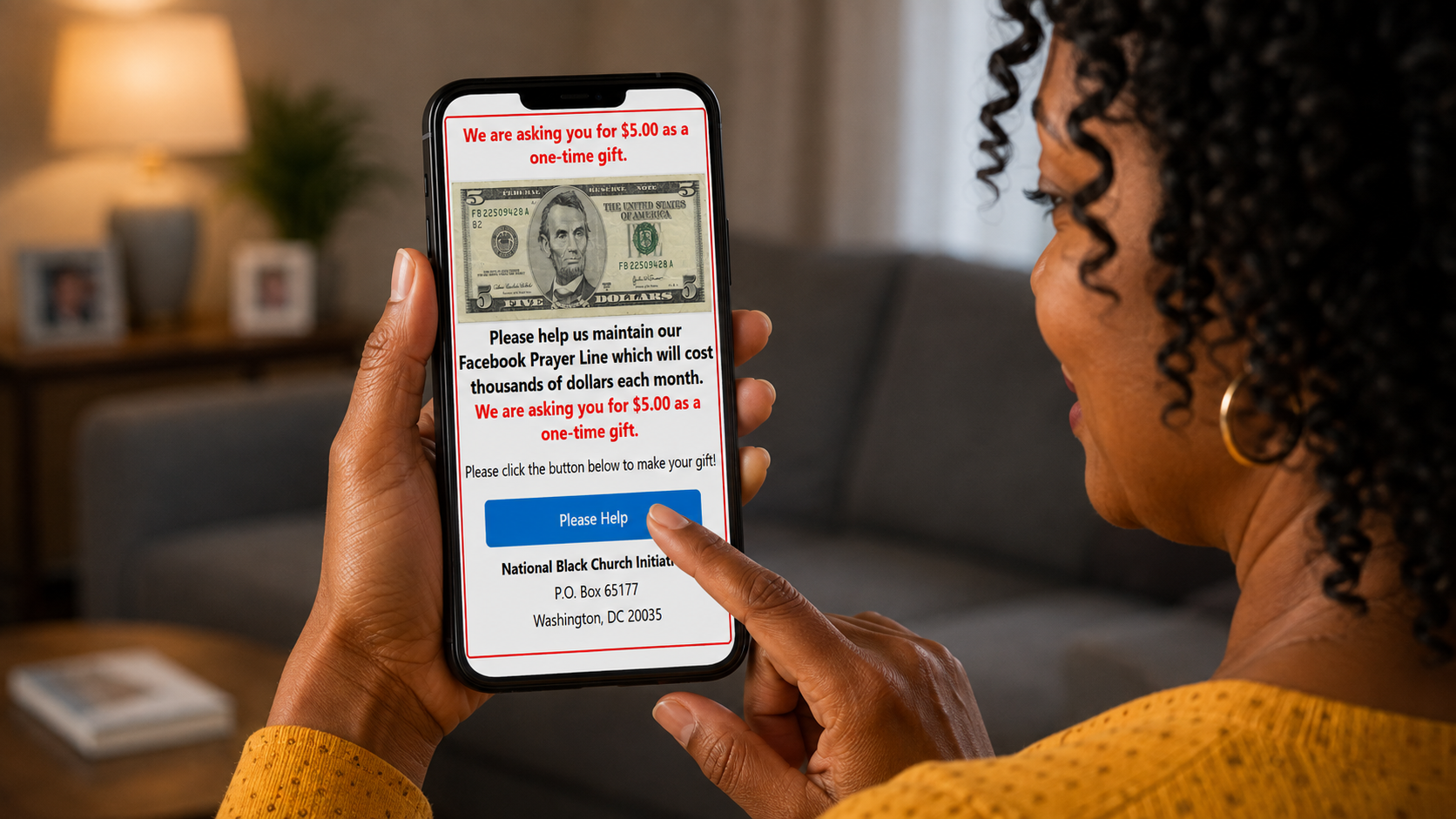 Tap the Donate button and give a one-time five-dollar gift