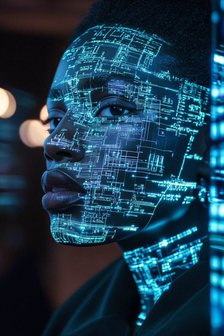 AI face with computer imagery on it