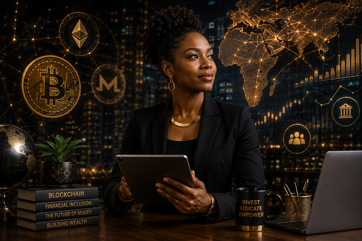 Confident Fintech Visionary at Work