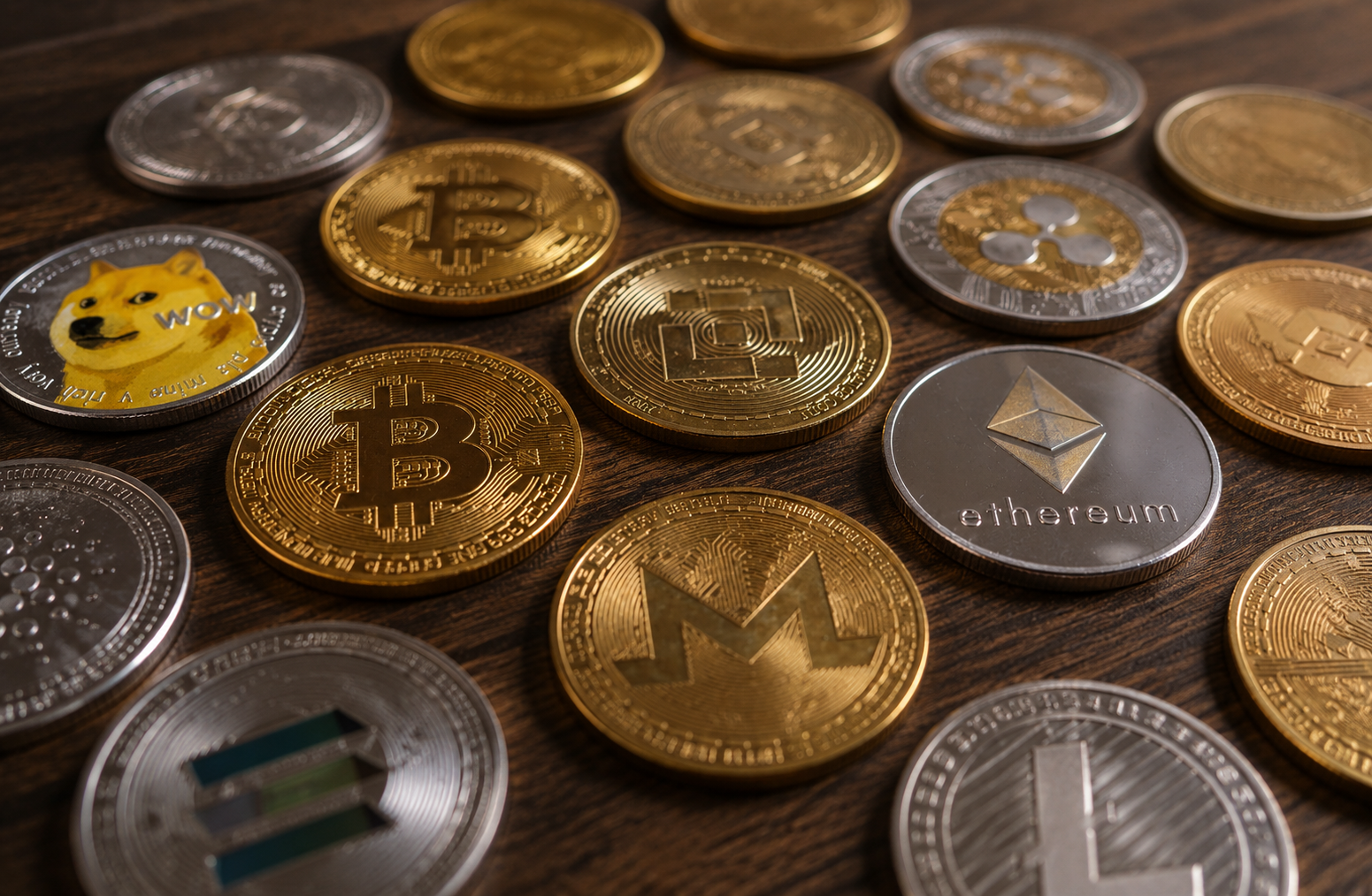 Image of various crypto currency coins