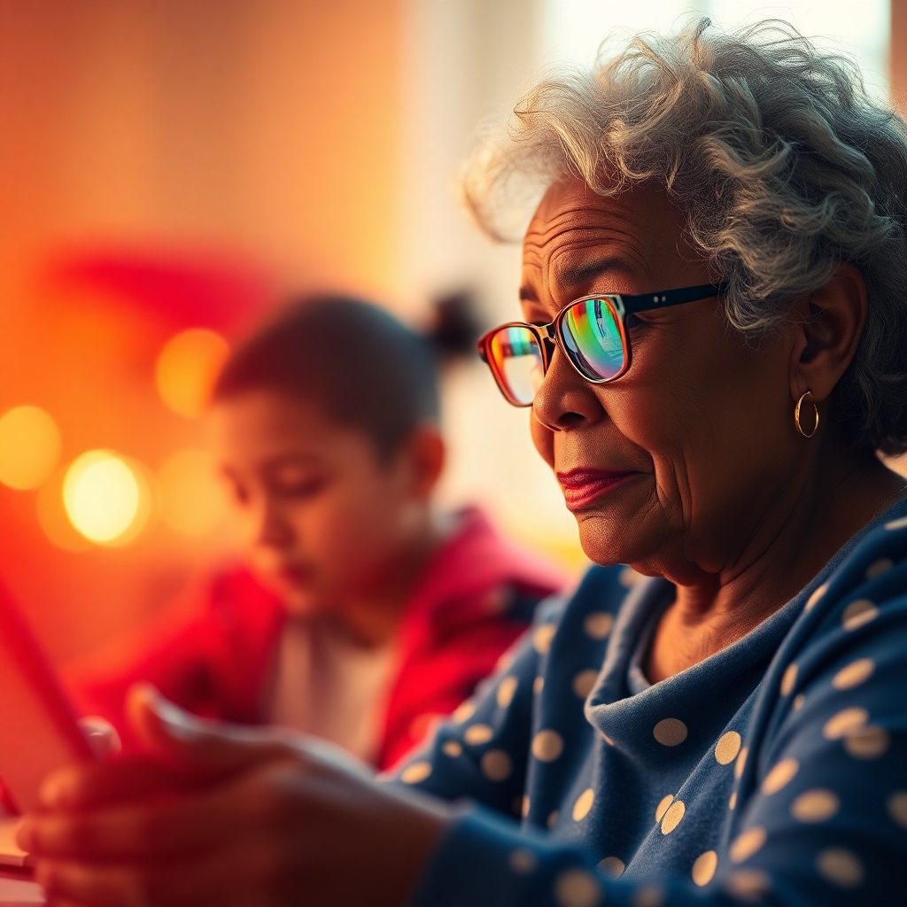 Older lady interacting with computer