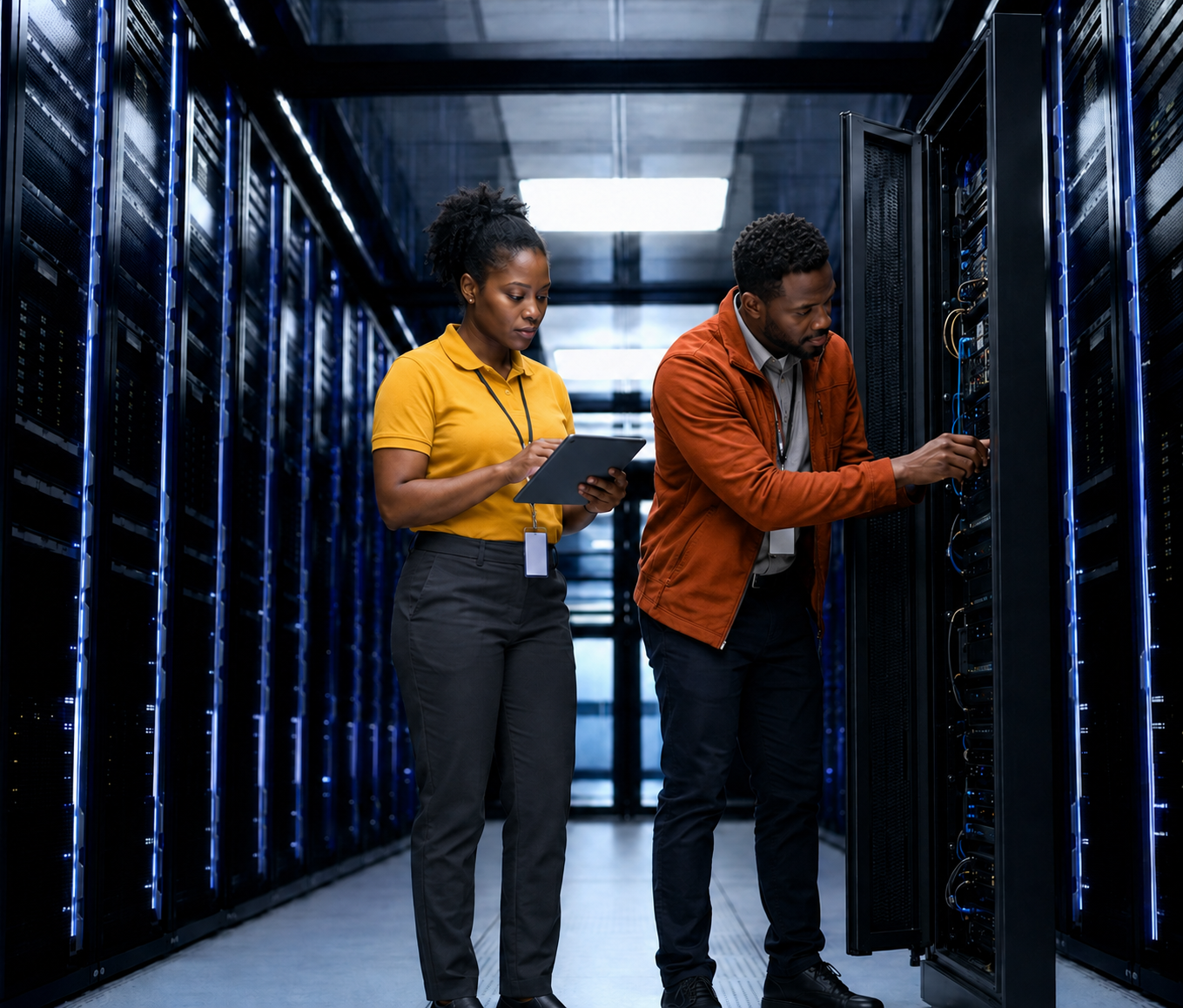 Working in a server farm at a data center